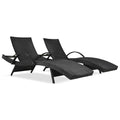 K&K 80'' Outdoor Wicker Chaise Lounge Chairs Set Of 2, Patio Rattan Reclining Chair Pull Out Side Table Adjustable Backrest Ergonomic Wave Design Pool Sunbathing Recliners, Black No Lounge Black