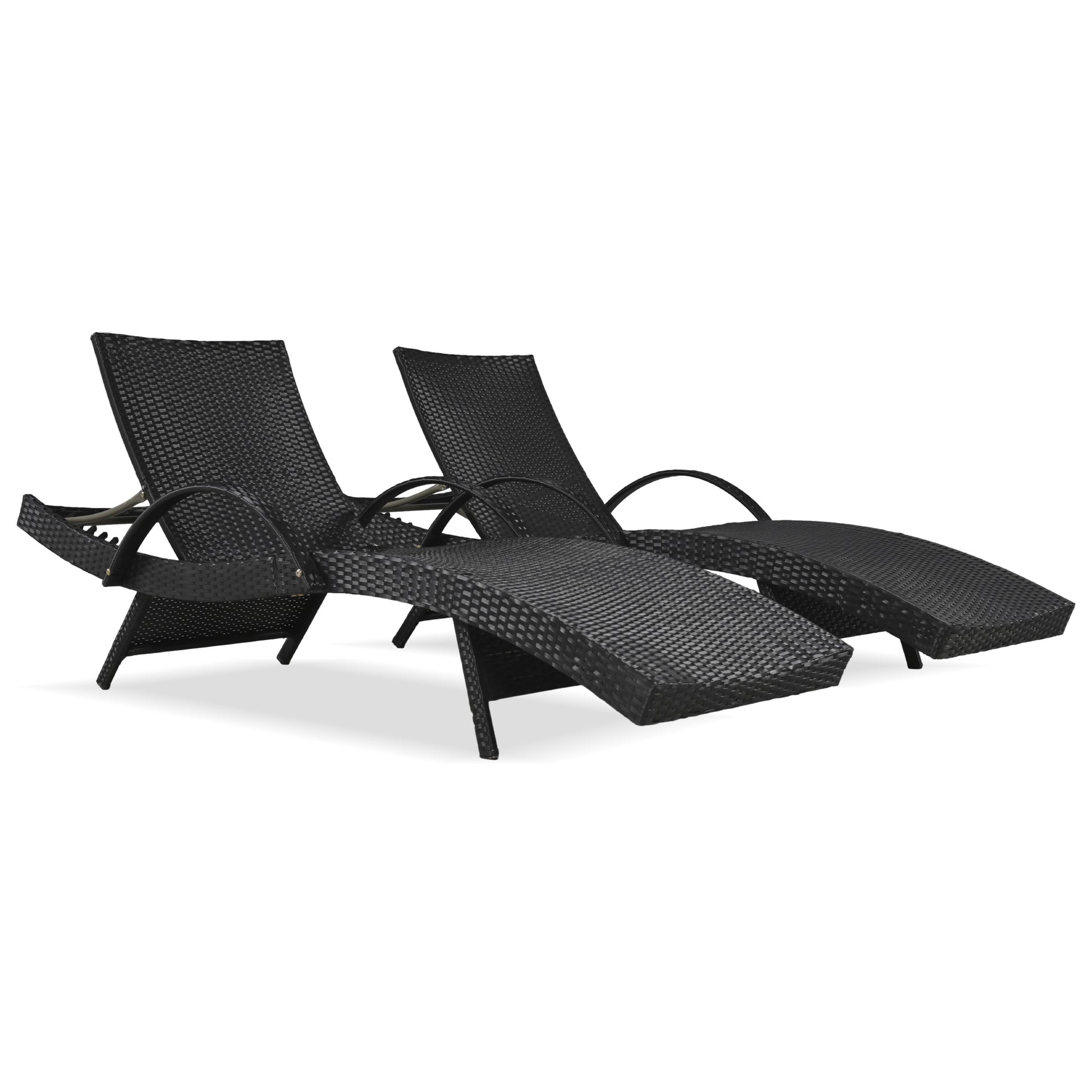 K&K 80'' Outdoor Wicker Chaise Lounge Chairs Set Of 2, Patio Rattan Reclining Chair Pull Out Side Table Adjustable Backrest Ergonomic Wave Design Pool Sunbathing Recliners, Black No Lounge Black