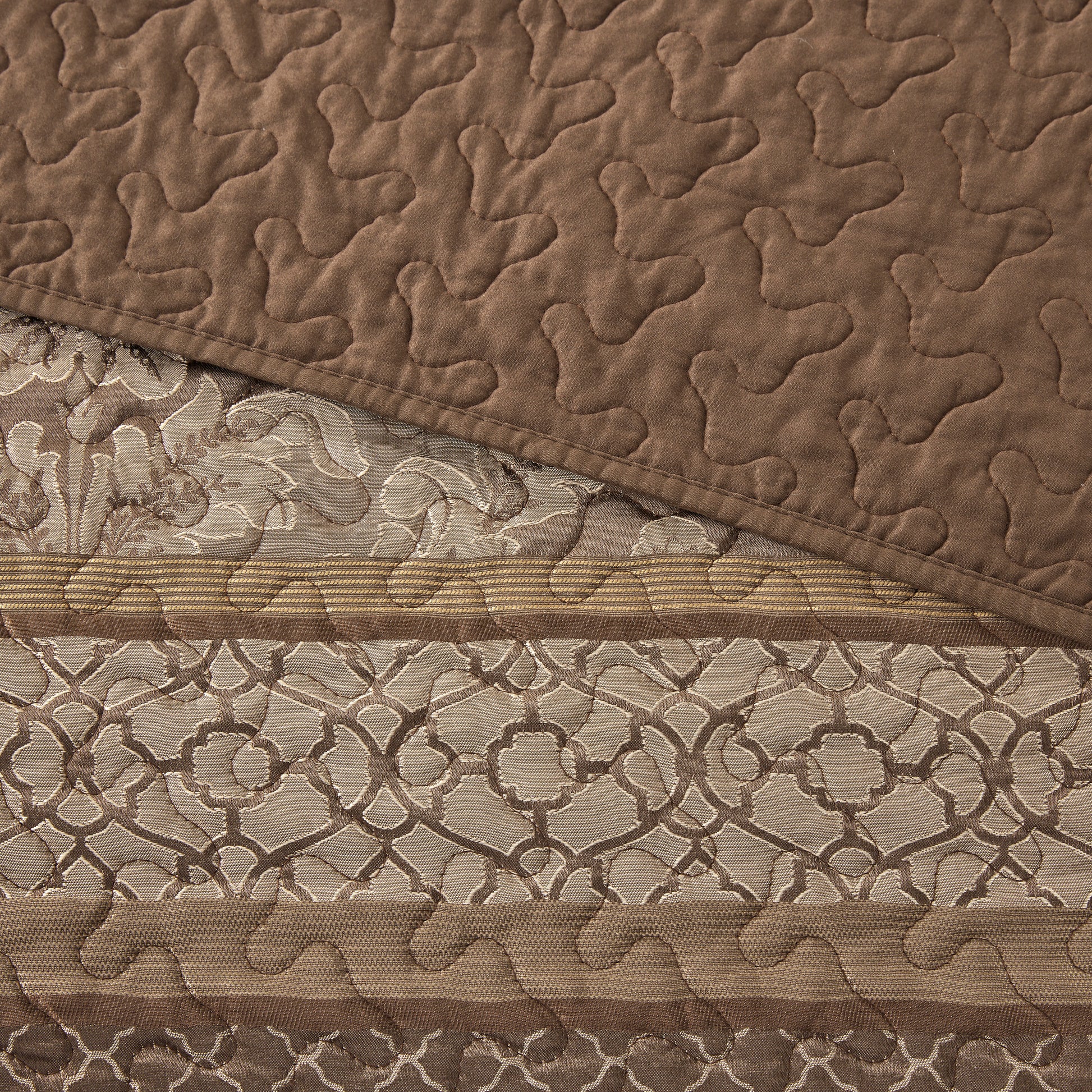 5 Piece Reversible Jacquard Bedspread Set Brown Gold Queen Queen Brown Gold Microfiber