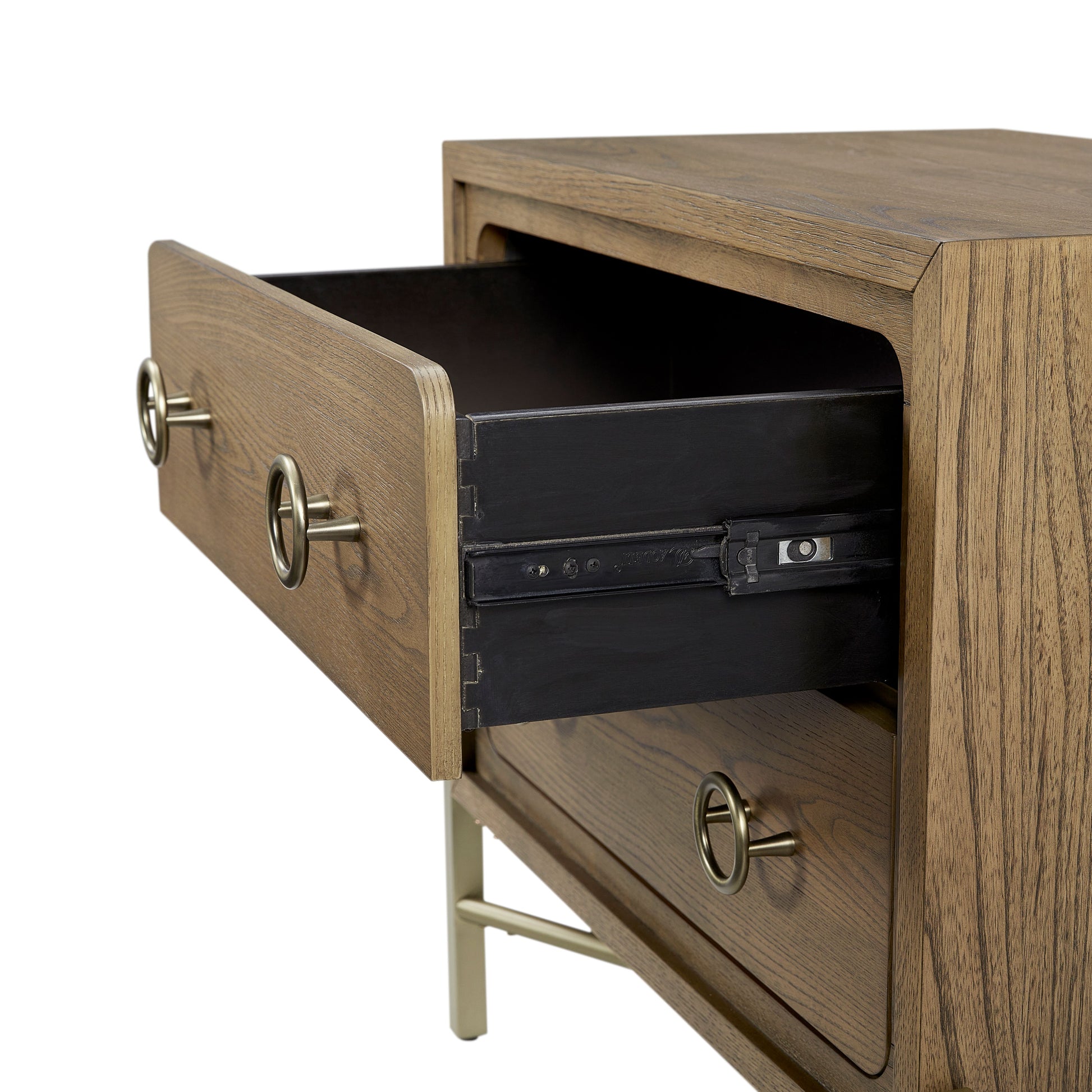 2 Drawer Nightstand With Usb In Latte Finish With Metal Base Light Brown Solid Wood Mdf