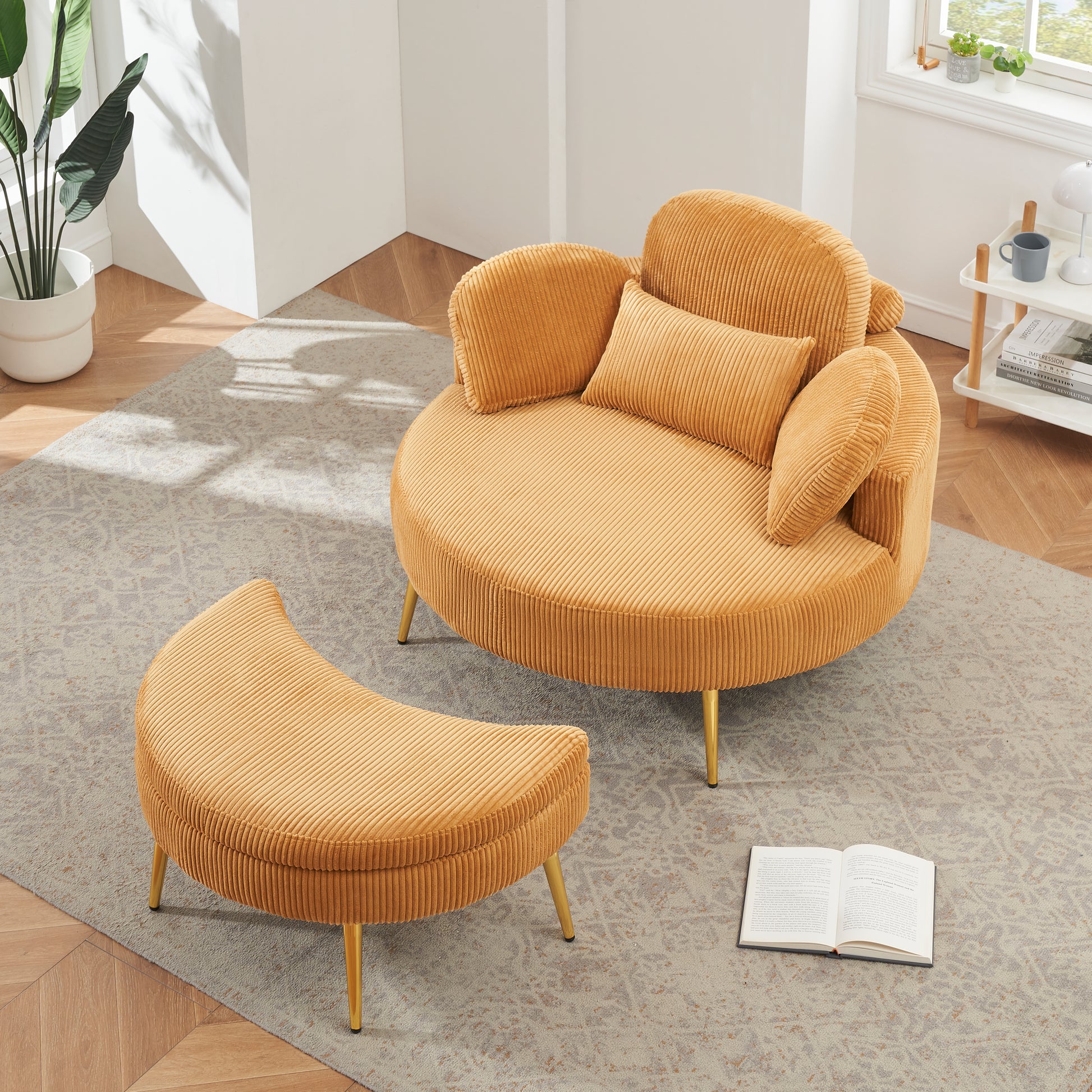 3206Yellow Comfortable Seating Suitable For Small Apartment Bedroom Space Balcony Small Sofa Bed Lazy Small Sofa Sofa With Small Coffee Table Lunch Break Leisure Afternoon Tea Time Yellow Corduroy 1 Seat