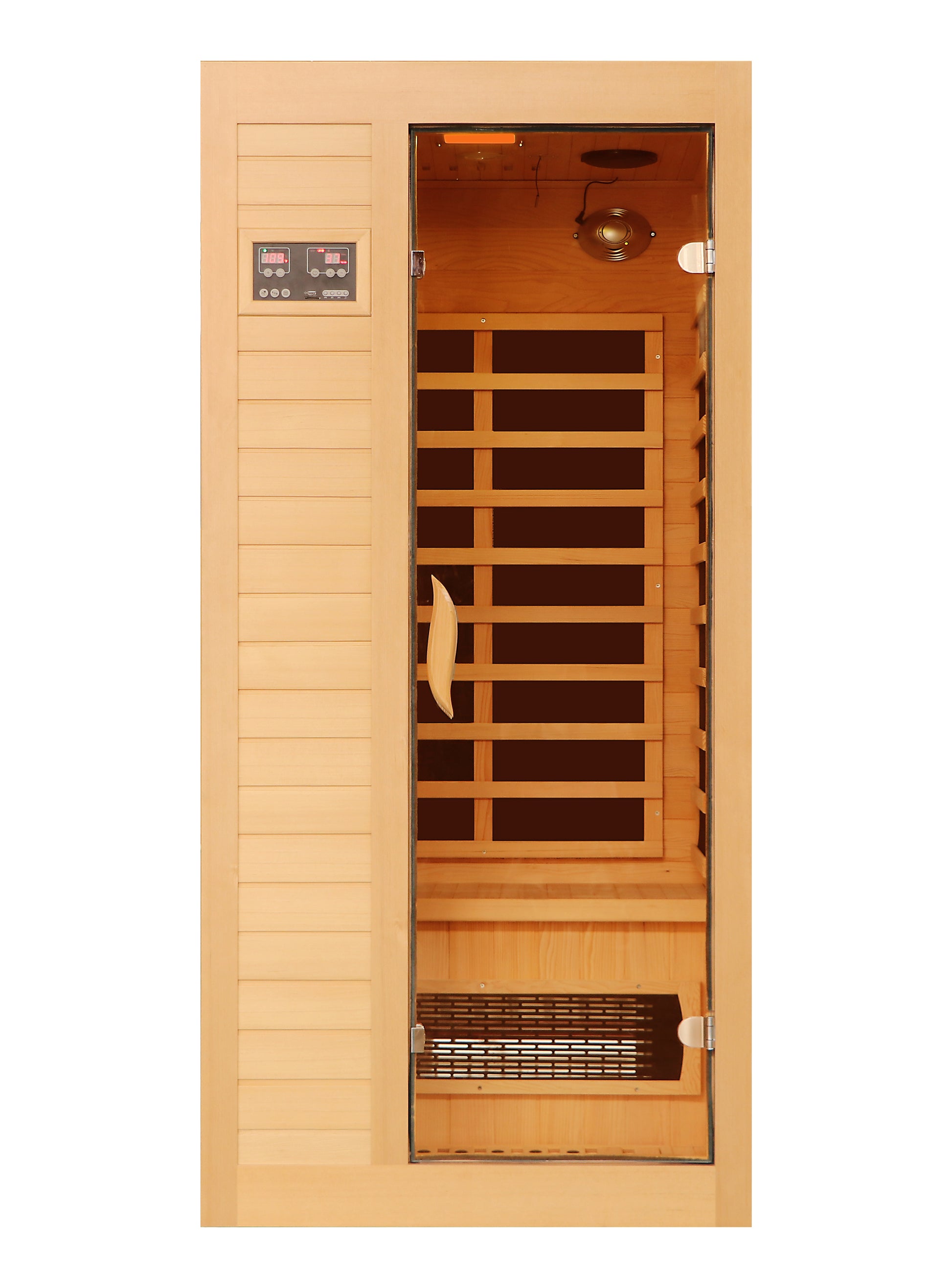 1 To 2 Person Hemlock Wood Low Emf Far Infrared Sauna For Home With Led Control Panel And Tempered Glass Door Natural Wood Wood Metal