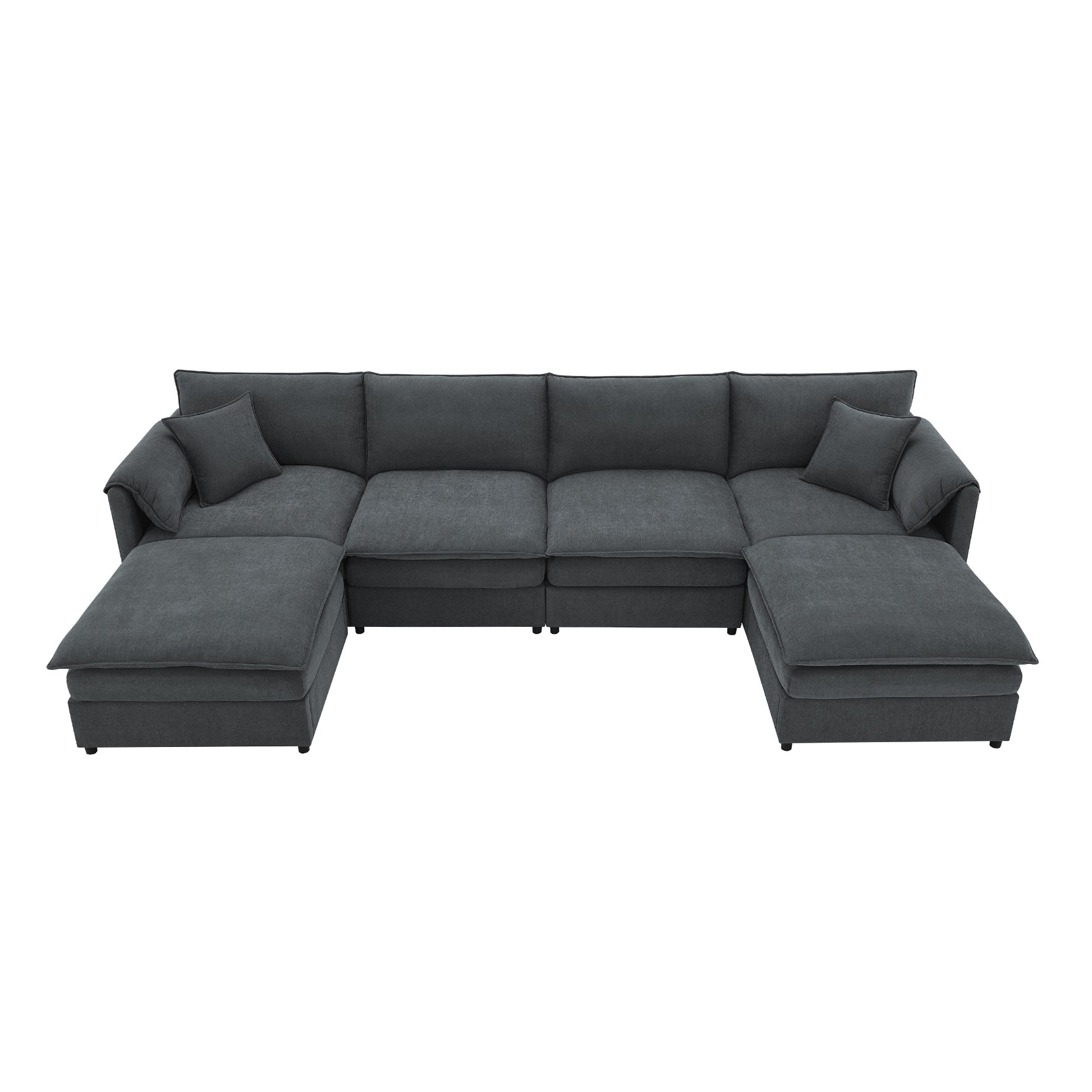 134*66" Chenille Modular Sectional Sofa,U Shaped Cloud Couch Set With Double Cushions ,6 Seat Sleeper Sofa Bed With Ottomans,Oversized Indoor Furniture For Living Room, 3 Colors Dark Gray Chenille 6 Seat