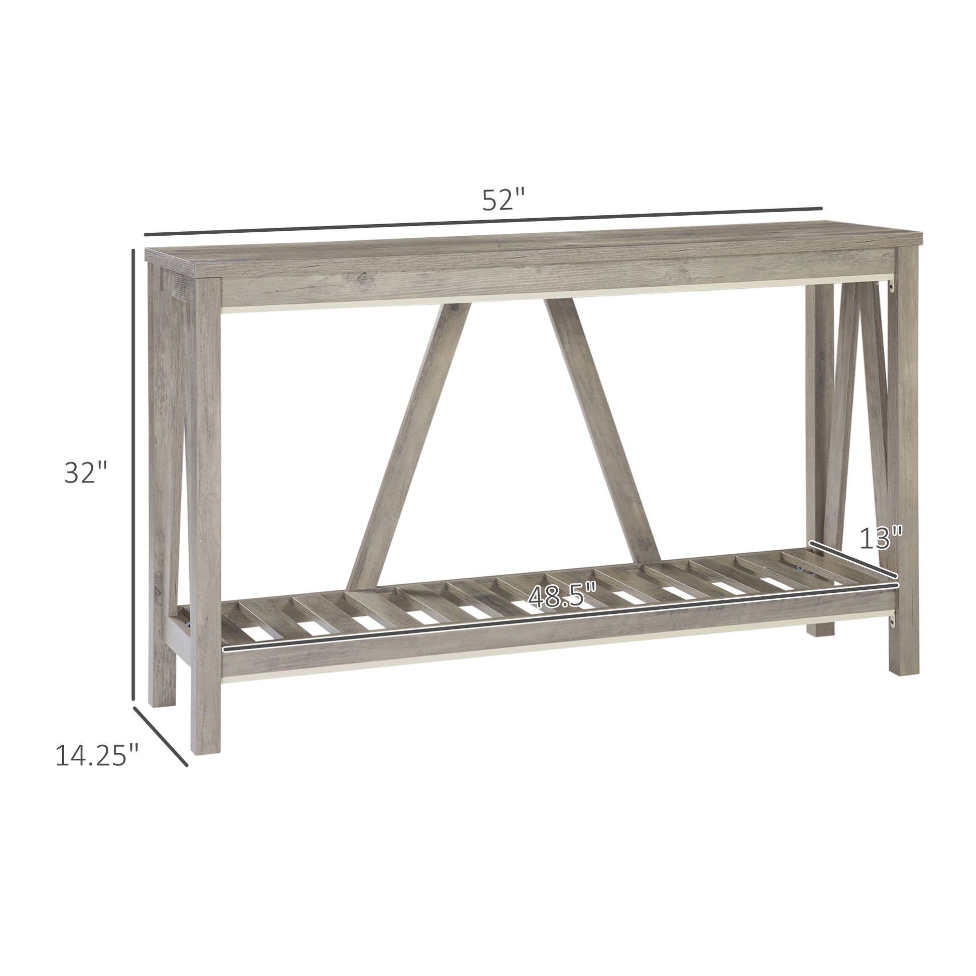 Homcom Console Table, Farmhouse Entryway Table With Storage Slatted Shelf, Rustic Sofa Table With Anti Tipper For Living Room, Hallway, Gray Gray Particle Board