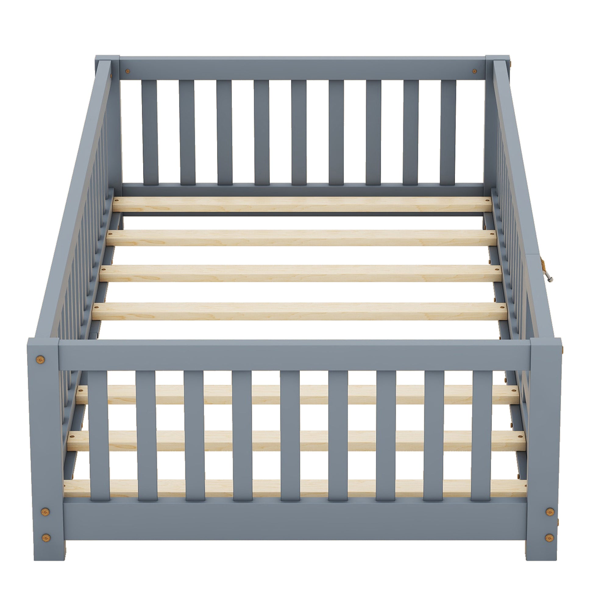 Twin Size Bed Floor Bed With Safety Guardrails And Door For Kids, Gray Old Sku: W158090685 Twin Gray Pine