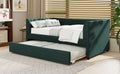 Twin Size Upholstered Velvet Daybed With Trundle, Green Box Spring Not Required Twin Green Wood Bedroom Bed Frame Velvet Upholstered