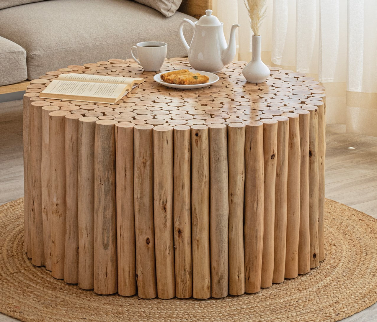 T1009 32 Coffee Table Natural Natural Primary Living Space Modern Round Open Storage Coffee & End Tables Wood