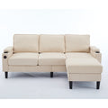 Beige Color Knock Down 3 Seat Combo Sofa With Storage Ottoman For Living Room Apartment Bedroom And Compact Room, Upholstered Sectional Couch, L Shaped Bench With A Footrest, A Individual Sto White Wood Primary Living Space Heavy Duty Pine 3 Seat Beige