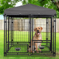 Outdoor Dog Kennel 4.5' X 4.5' X 4.8' With Waterproof Heavy Duty Metal Dog Cage,Outside Dog Enclosure With Lockable Door With Roof & Rotating Feeding Door,2 Bowl Holders And Bowls For Small Medium Dog Grey Outdoor Kennel Metal