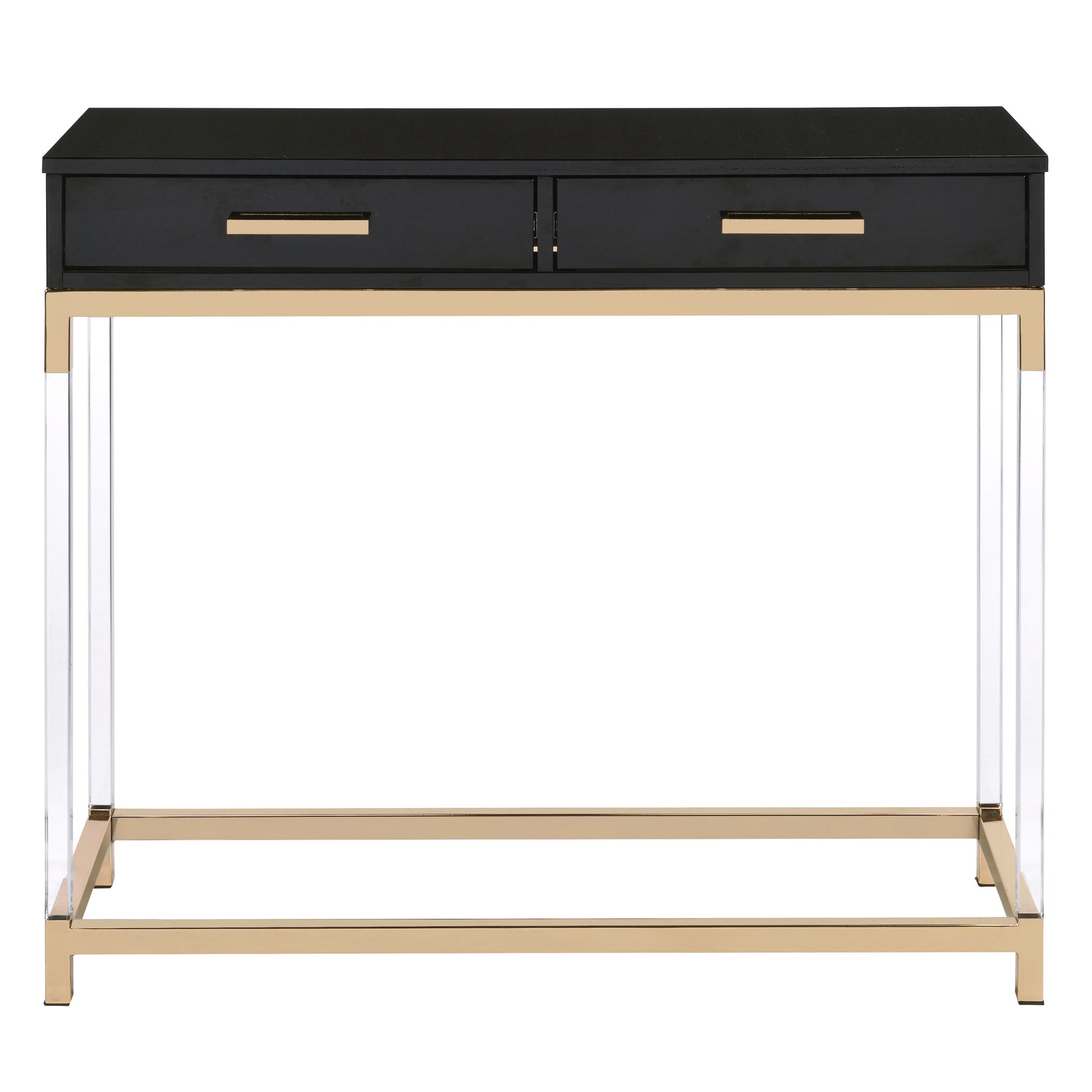 Black High Gloss And Gold Console Table With 2 Drawers Black Gold Primary Living Space Modern Drawers Rectangular Wood Metal