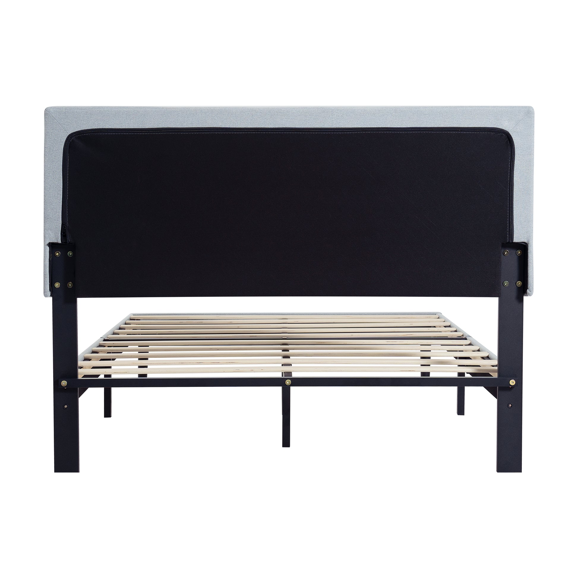 Queen Size Upholstered Platform Bed Frame With Modern Button Tufted Linen Fabric Headboard, No Box Spring Needed, Wood Slat Support, Easy Assembly, Grey Queen Light Grey Linen