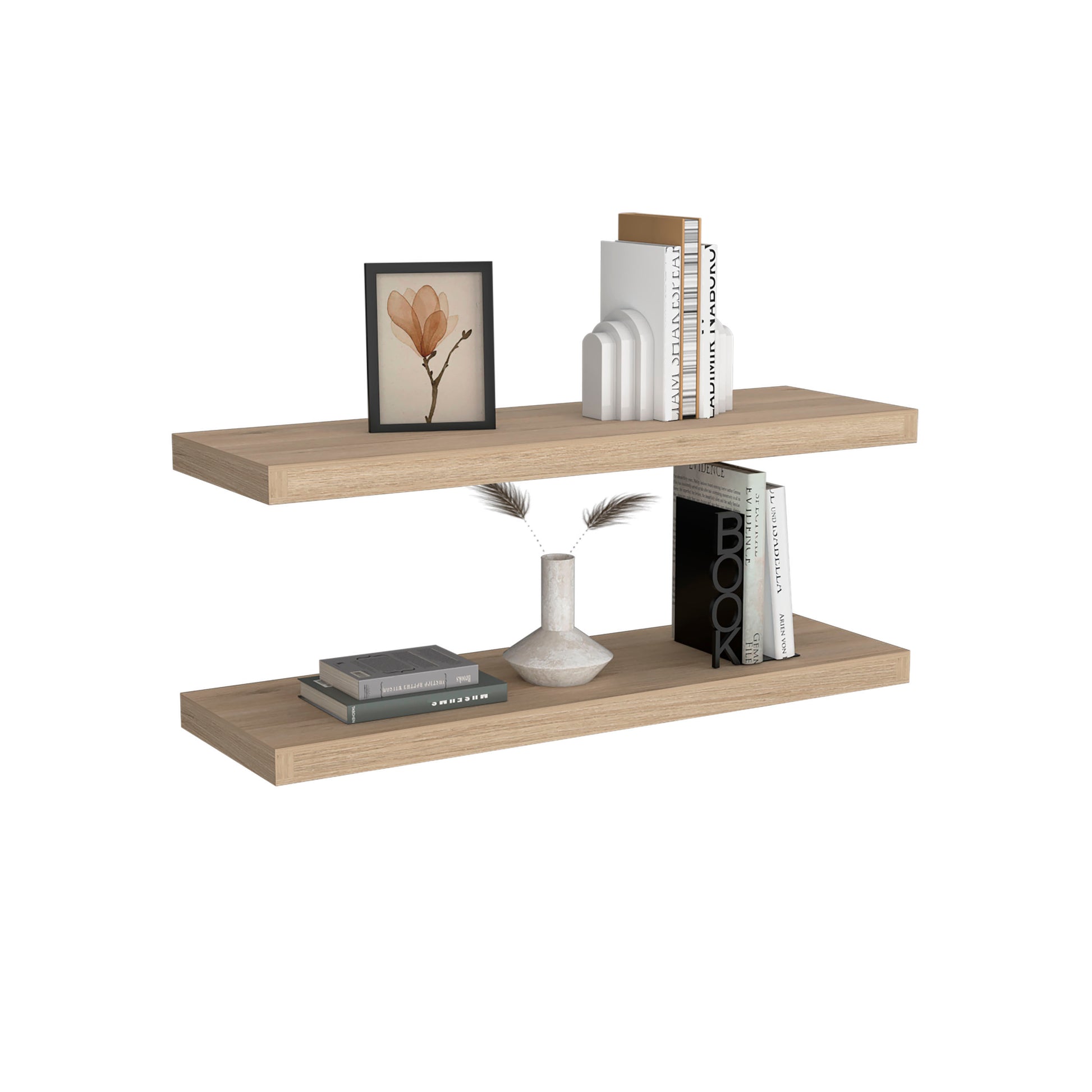 Ecco 31.5" Wide Floating Shelves Set Of 2, Shelves For Wall Decor For Bedroom, Bathroom Storage Shelves, Book Shelves For Living Room 2 Or Less Beige Horizontal Primary Living Space Open Back Modern