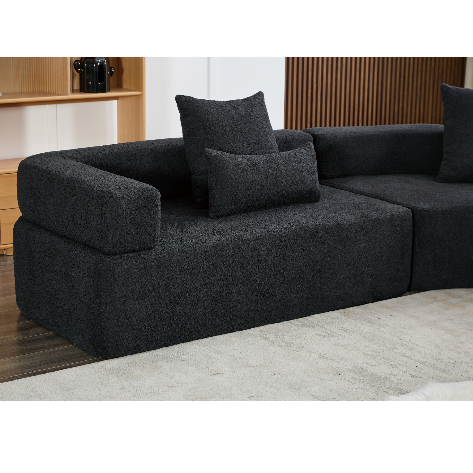 Arrived Oversized Combination Sofa,Curved Sofa,Upholstered 4 Seater Couch For Living Room, Modern Modular 3 Piece Free Combination, Semicircular Modular Sofaboucle, Black Black Polyester Primary Living Space Soft Tight Back Modern Square Arms Foam