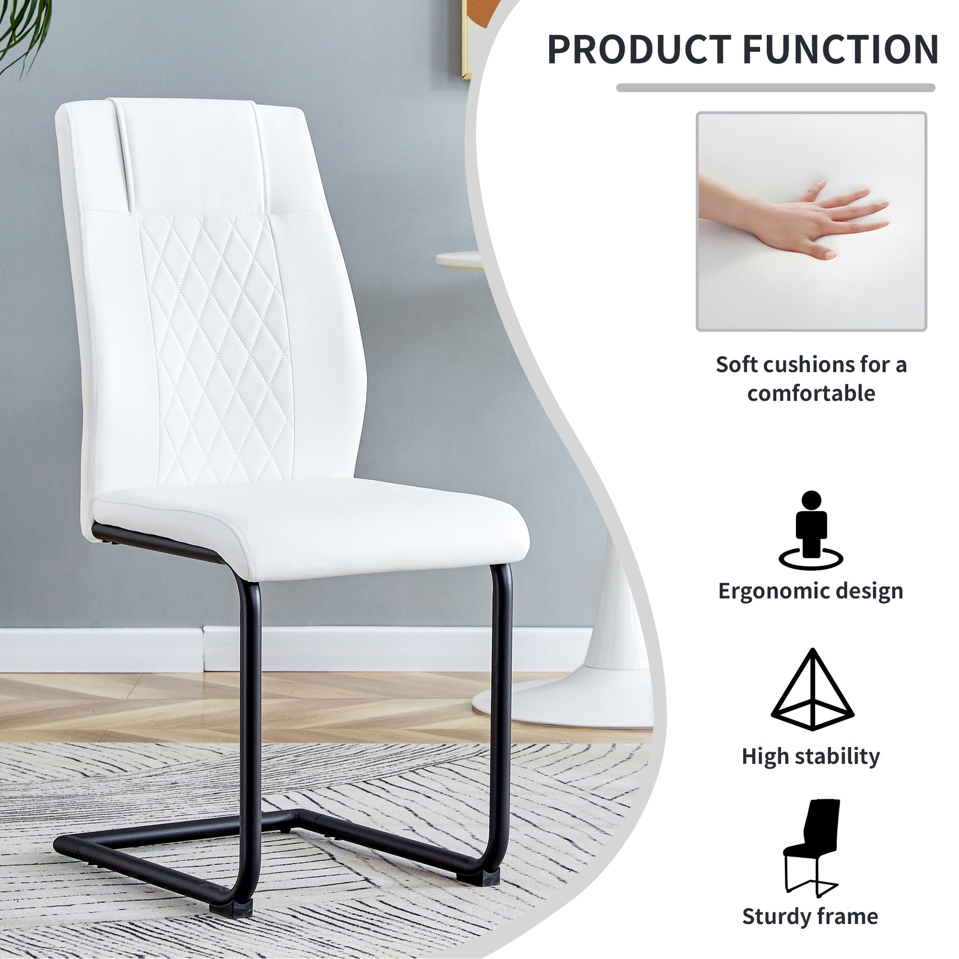 Table And Chair Set, Modern And Minimalist Dining Table, Imitation Marble Patterned Tabletop, Mdf Legs With U Shaped Brackets. Paired With Comfortable Chairs, Suitable For Dining And Living Rooms. Black Mdf Glass