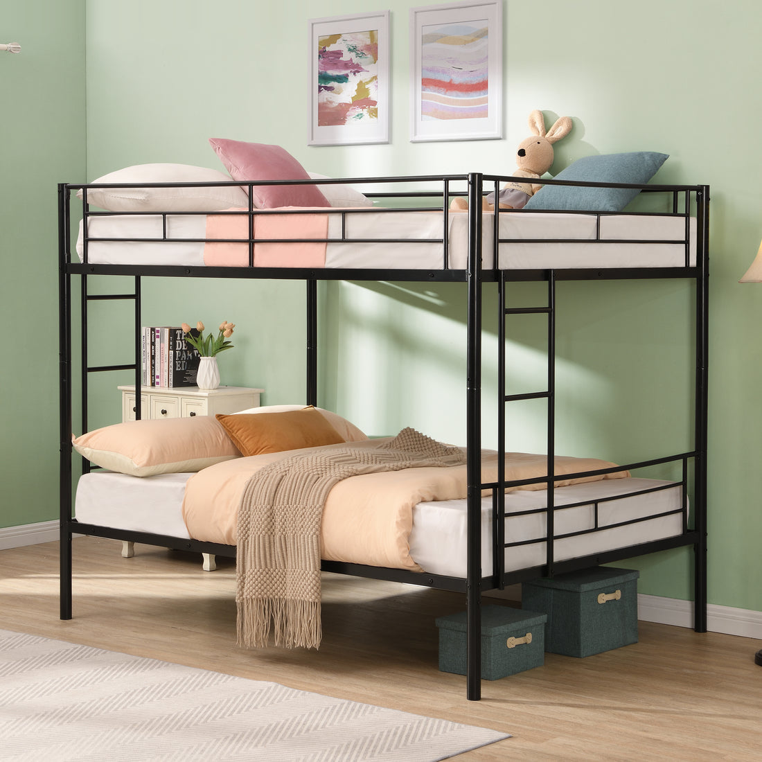 Full Over Full Metal Bunk Bedno Box Spring Needed, Easy Assemble Black Metal