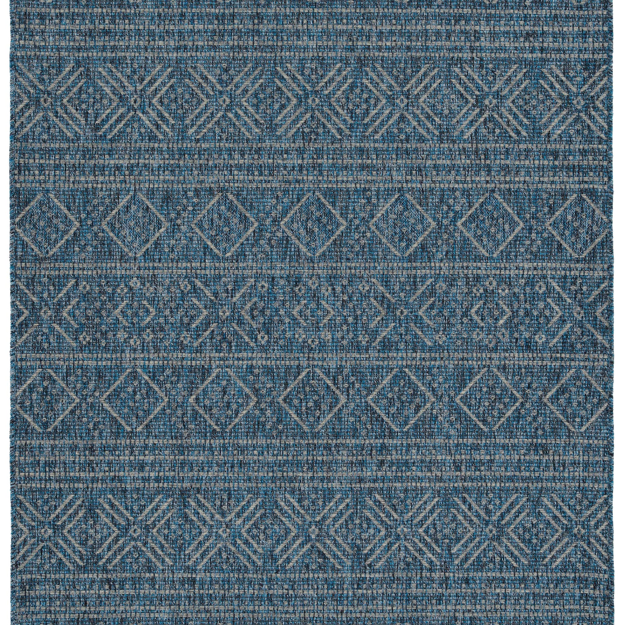 Modern, Transitional, Geometric, Southwestern, Textured High Low Cut & Loop 5'3" X 7'6" Rectangle Area Rug Blue Polypropylene