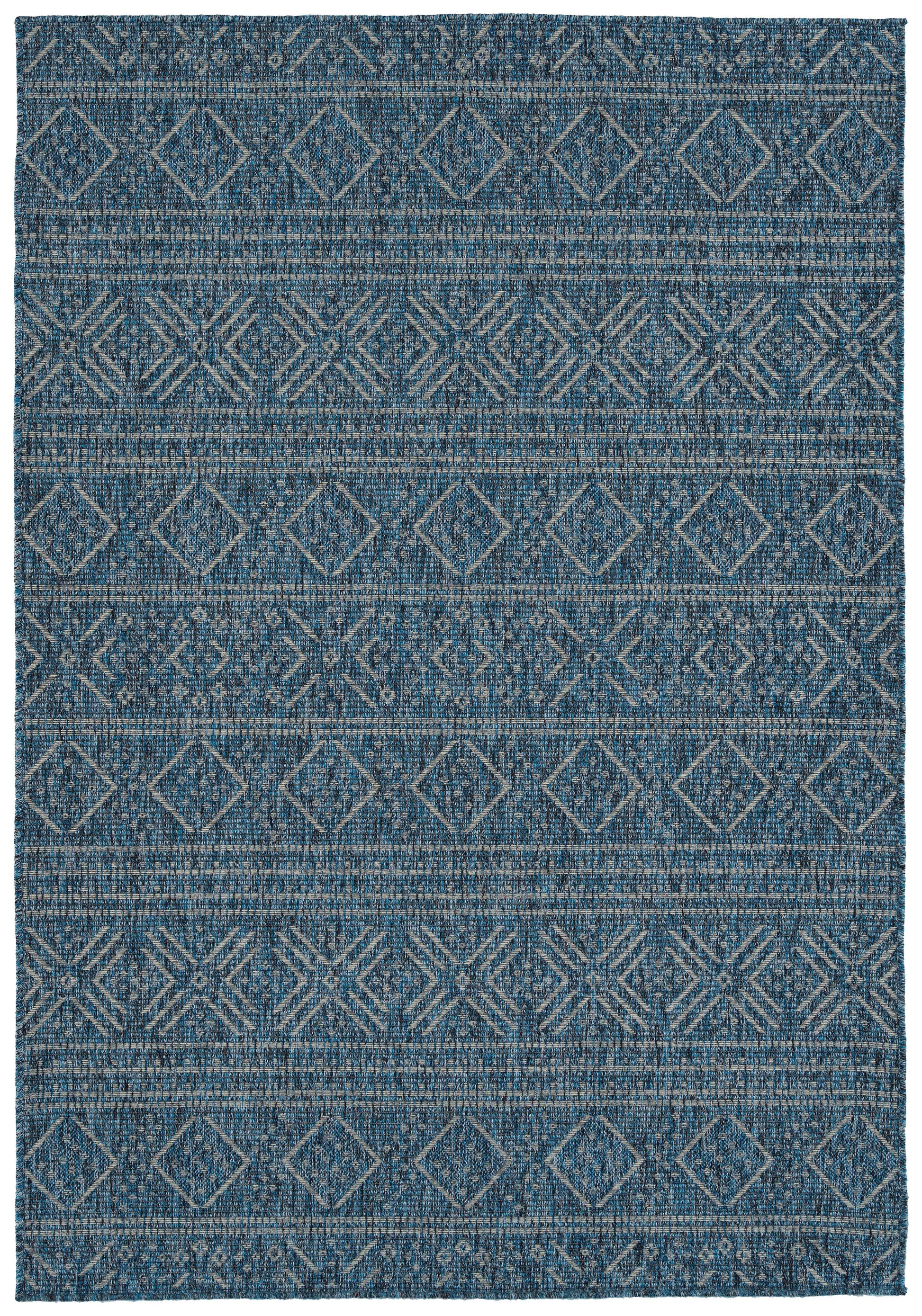 Modern, Transitional, Geometric, Southwestern, Textured High Low Cut & Loop 5'3" X 7'6" Rectangle Area Rug Blue Polypropylene