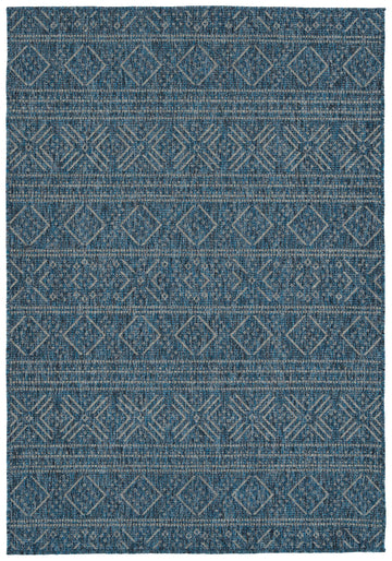 Modern, Transitional, Geometric, Southwestern, Textured High Low Cut & Loop 2' X 3' Rectangle Throw Rug Blue Polypropylene