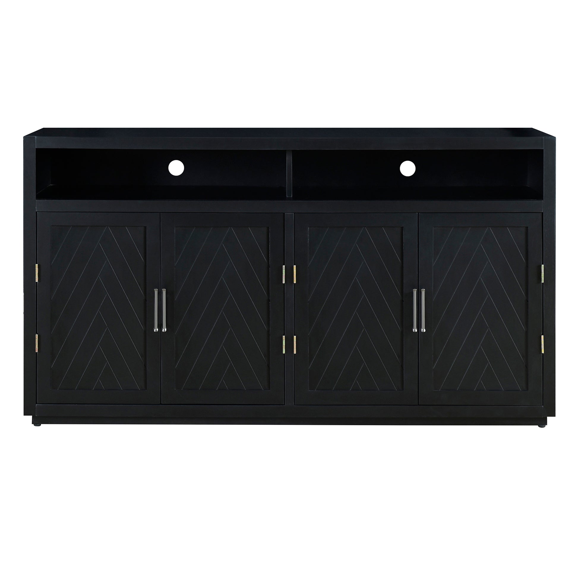 4 Door Classic Sideboard With Open Storage And Adjustable Shelves Perfect For Kitchens, Living Rooms Black Black Mdf