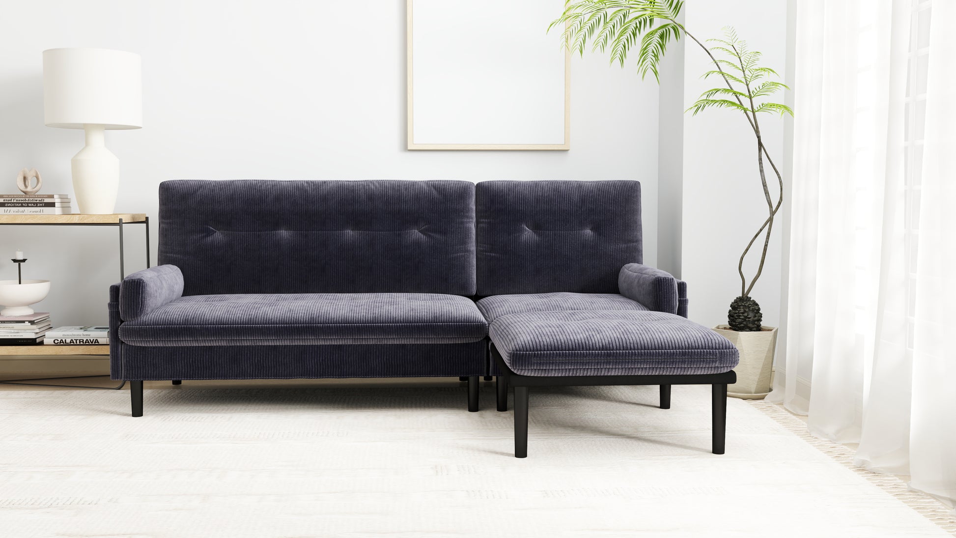 Grey Corduroy Sectional Sofa: Convertible 3 Seaters Sofa, L Shaped Sofa, And Bed Grey Velvet Metal Primary Living Space Medium Soft Loose Back Pillow Top Arms Foam Fabric Metal 3 Seat