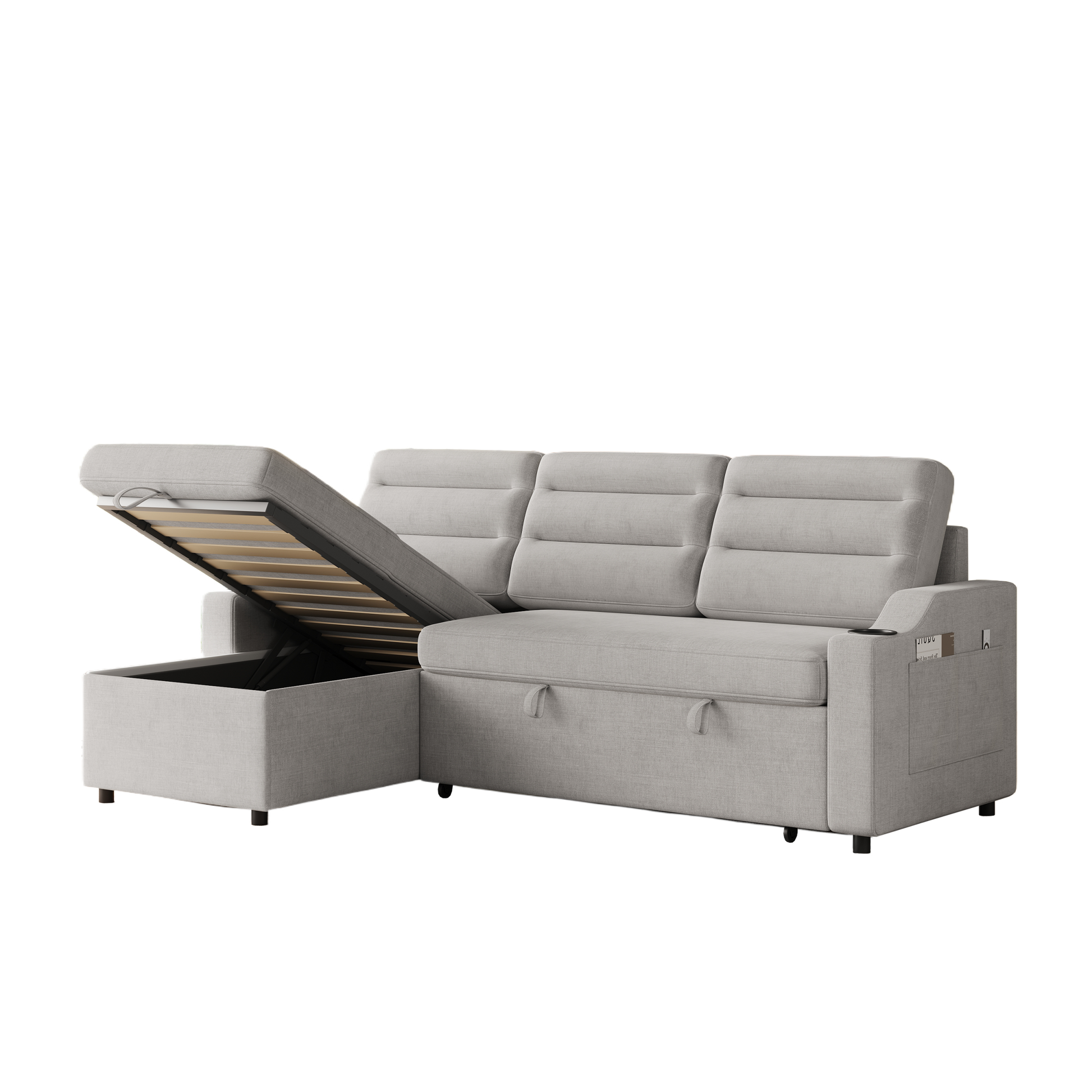 Mh83.5" Convertible Sleeper Combo Sofa, Convertible Sofa Bed Polyester Pullout Bed With Storage Recliner And Cup Holder For Living Room, Tight Spaces Light Grey Polyester Primary Living Space Pine Foam Fabric 3 Seat