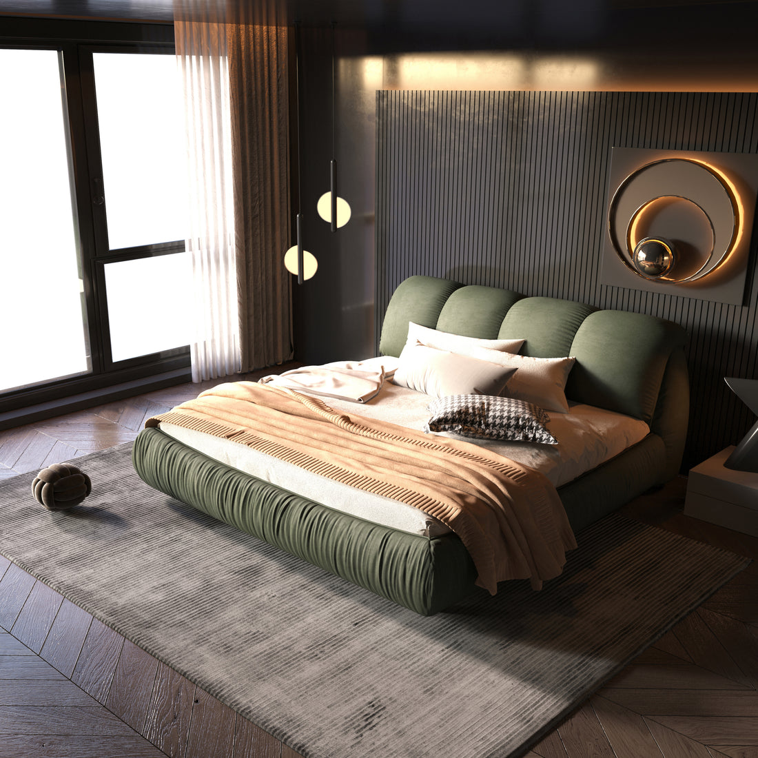 Queen Size Luxury Upholstered Platform Bed With Oversized Padded Backrest And Solid Wood Frame,Suitable For Multiple Heights Of Mattresses,Green Old Sku:W1885S00018 Box Spring Not Required Queen Green Wood Pine Solid Wood