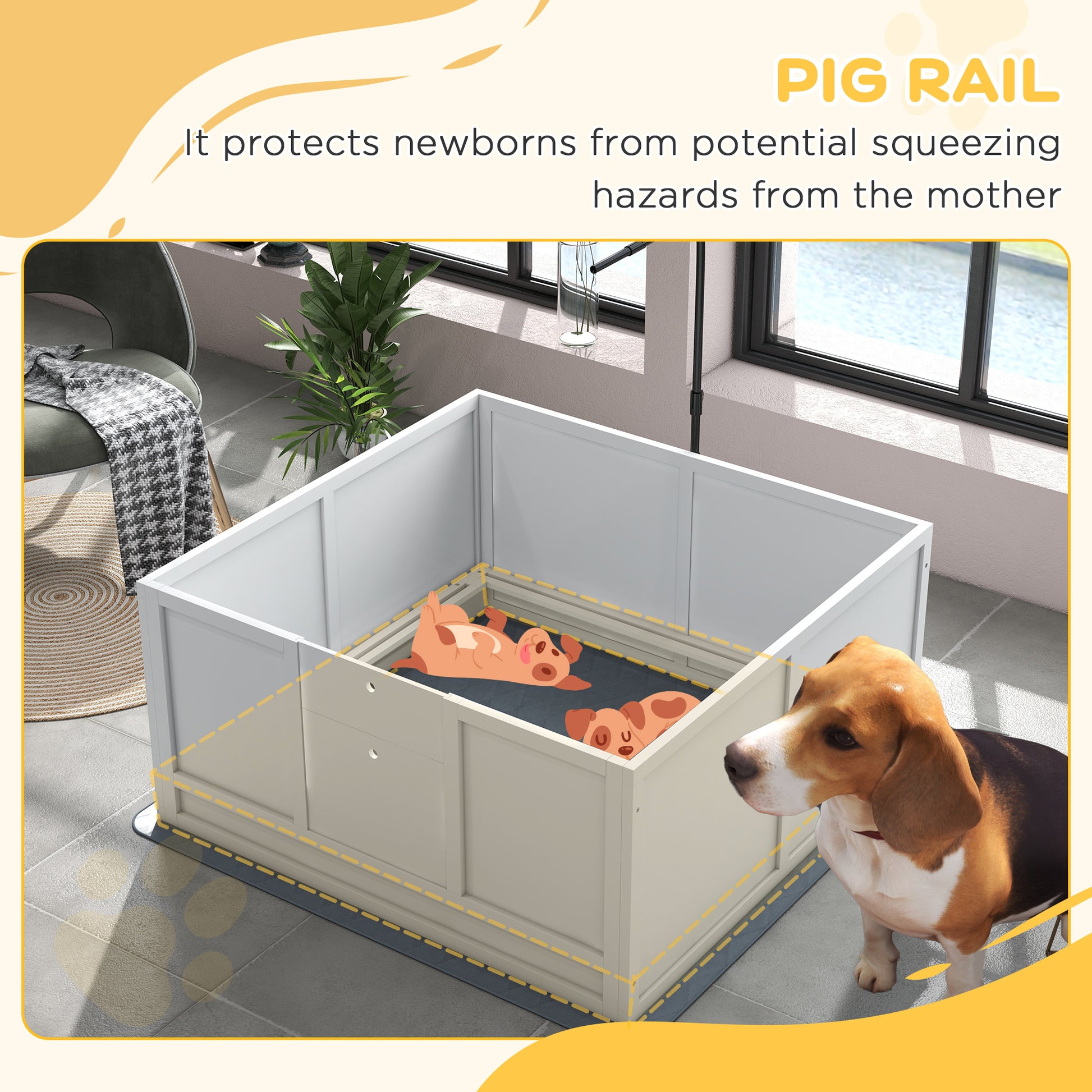 Pawhut Whelping Box For Dogs With Retractable Light Stand, Birth Dog Whelping Box For Puppies With Pig Rail, Pee Padadjustable Height Door For Small, Medium & Large Breed Dogs, 41" X 39" White Wood