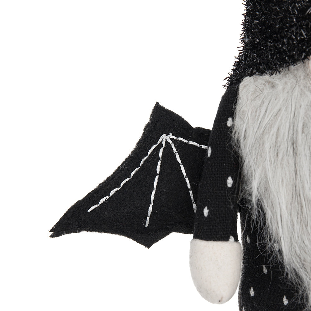 10X3X15.5" Fabric Black Gnome With Wings Decor, For Halloween Decor Black White Polyester