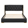 Queen Size Upholstered Platform Bed With Metal Strips, Black Queen Black Pu