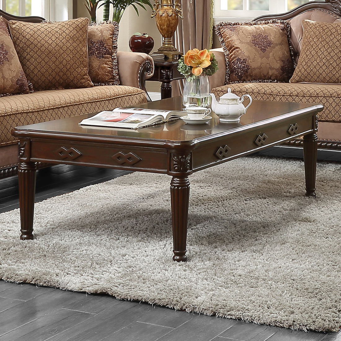 Espresso Coffee Table With Turned Legs Espresso Primary Living Space Traditional Rectangular Solid Wood Mdf