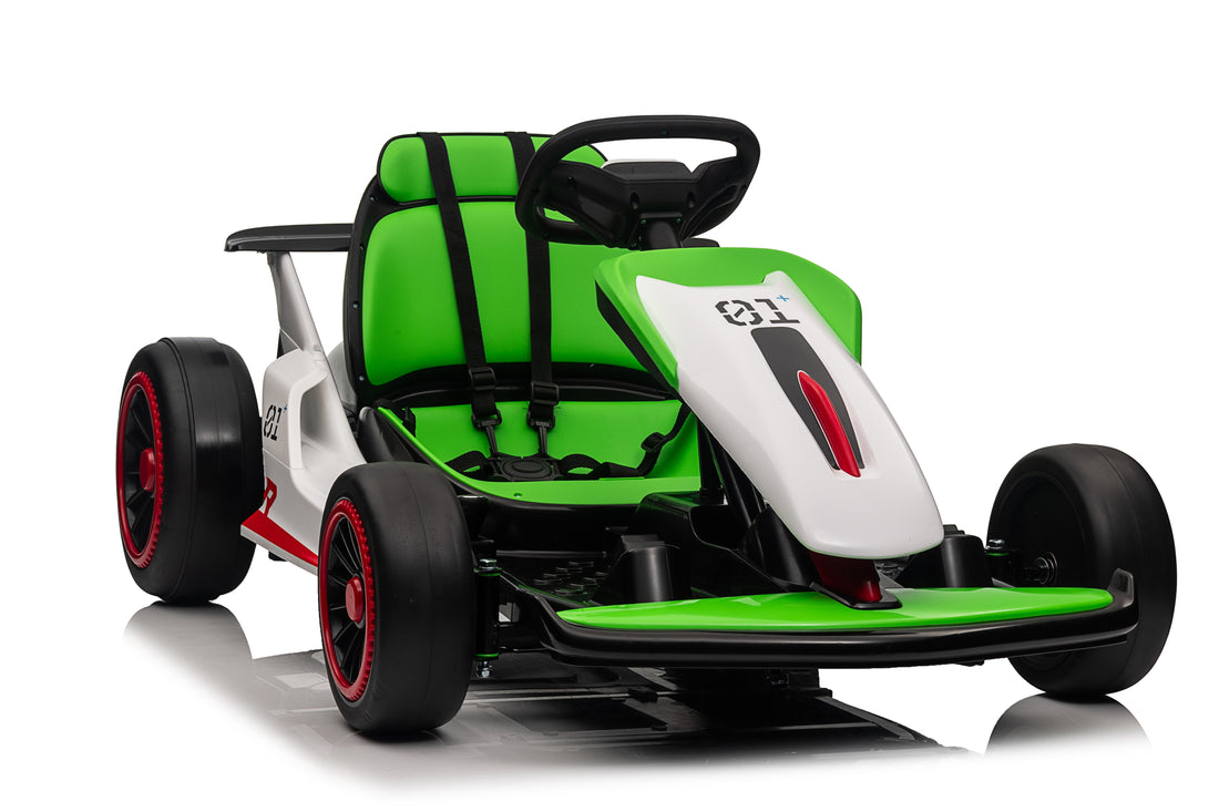 Ride On Go Kart For Kids, 24V7Ah Battery 150W*2 Motors, High Speed Drifting Car, Forward And Backward, Bluetooth, Slow Start Function,High Low Speeds,Music,Mp3,Usb, Horn,Max Load 110Lbs,Green Green