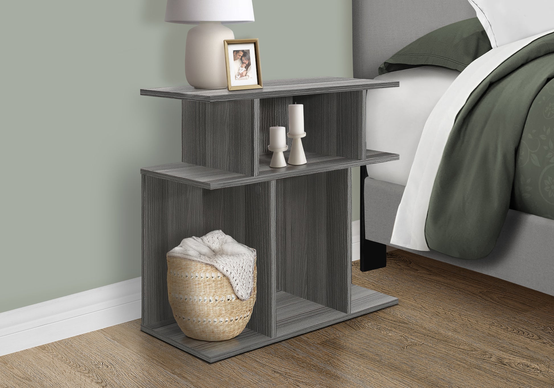 Accent Table, Side, End, Nightstand, Lamp, Living Room, Bedroom, Grey Laminate, Contemporary, Modern Grey Particle Board