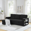 Linen Upholstered Sleeper Sectional Sofa, Shaped Modular Convertible Sofa With Storage Chaise,There Are Two Cup Holders In The Middle And Usb Multi Interface Function,Pull Out Sleep Couch Bed ,Black