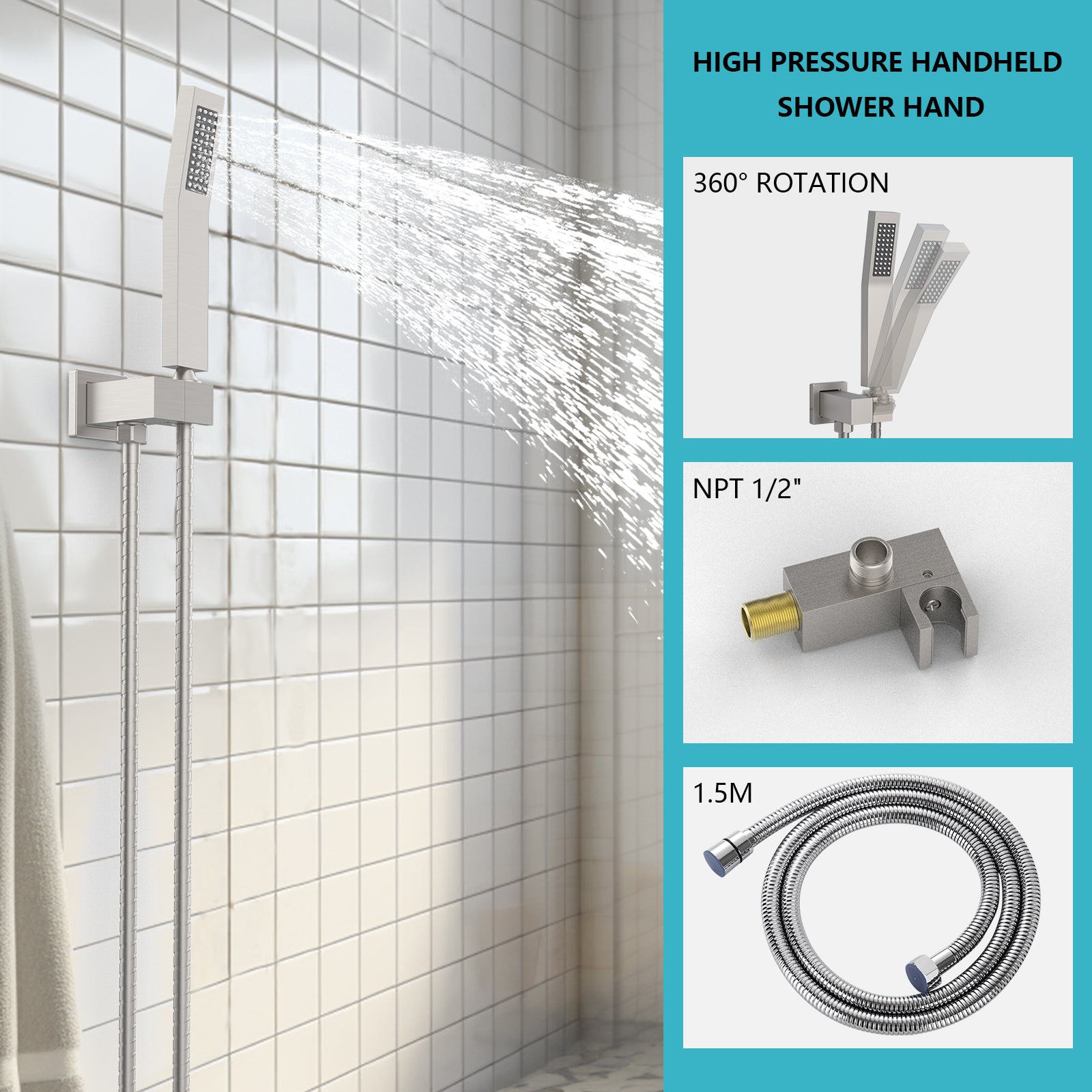 Rainfall Shower System With Storage Rack 10 Inch Shower Faucet Set Brushed Nickel With High Pressure With Square Shower Head Luxury Shower Set Wall Mount Brushed Nickel Metal