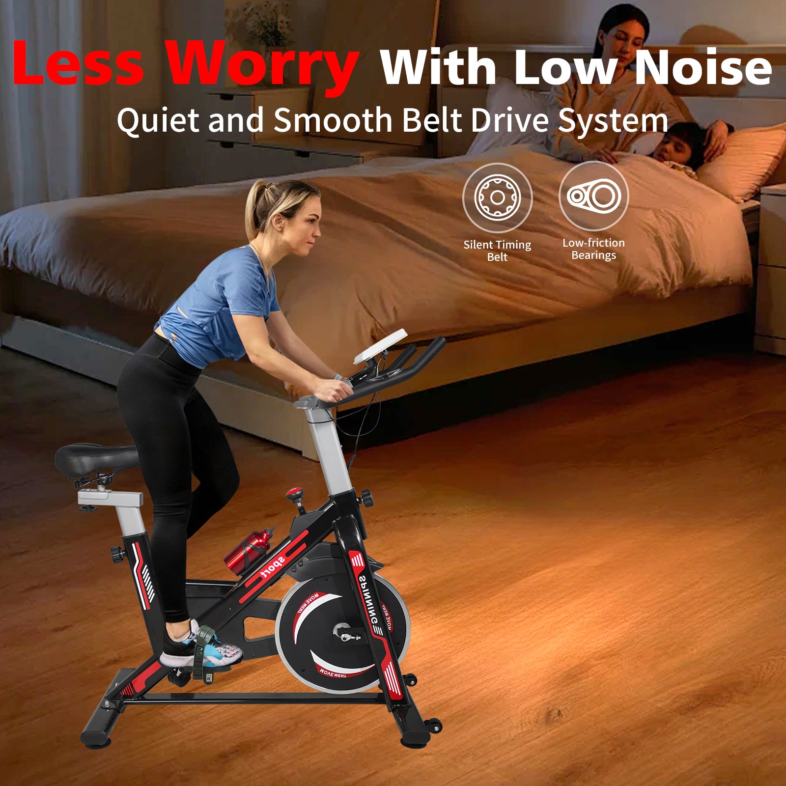 Indoor Exercise Bike Cycling Bike With Comfortable Seat Cushion Black Red Indoor Fitness Black Red Gym Steel