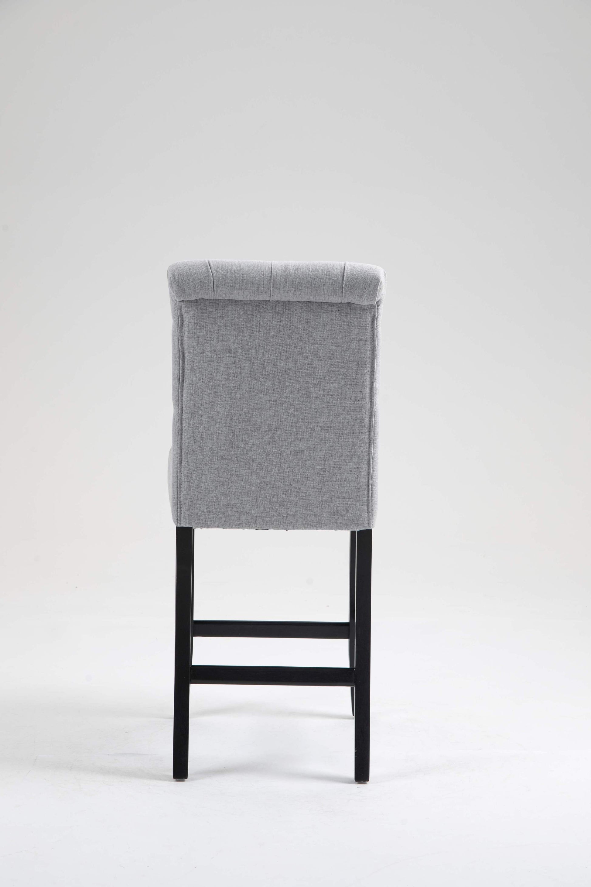 Counter Height Bar Stools Set Of 2 Tufted Linen Barstools Mid Century Wood Bar Stools With Back For Kitchen Island Indoor, Set Of 2 Gray Rubber Wood