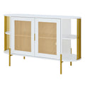 2 Door Elegant Curved Dining Cabinet With Gold Trim And Woven Rattan Doors For Dining Room White White Particle Board