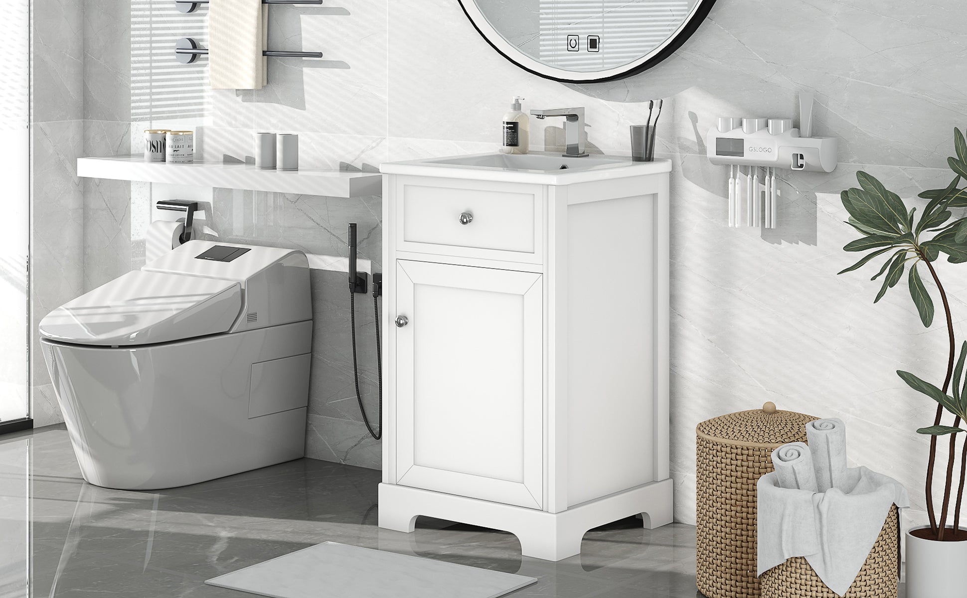 20" Bathroom Vanity With Sink, Bathroom Cabinet With Soft Closing Door, Storage Rack And Adjustable Shelve, White White Mdf