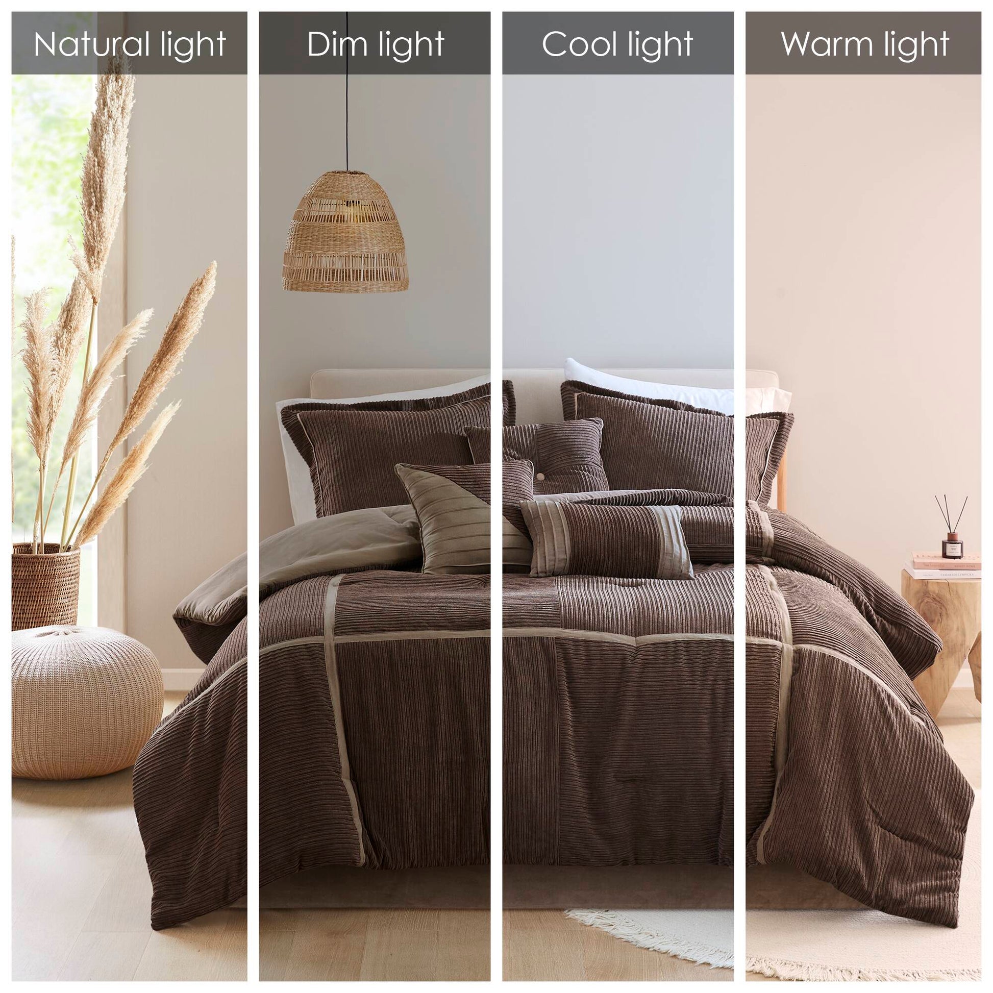 7 Piece Micro Corduroy Comforter Set Brown Cal King Brown Polyester