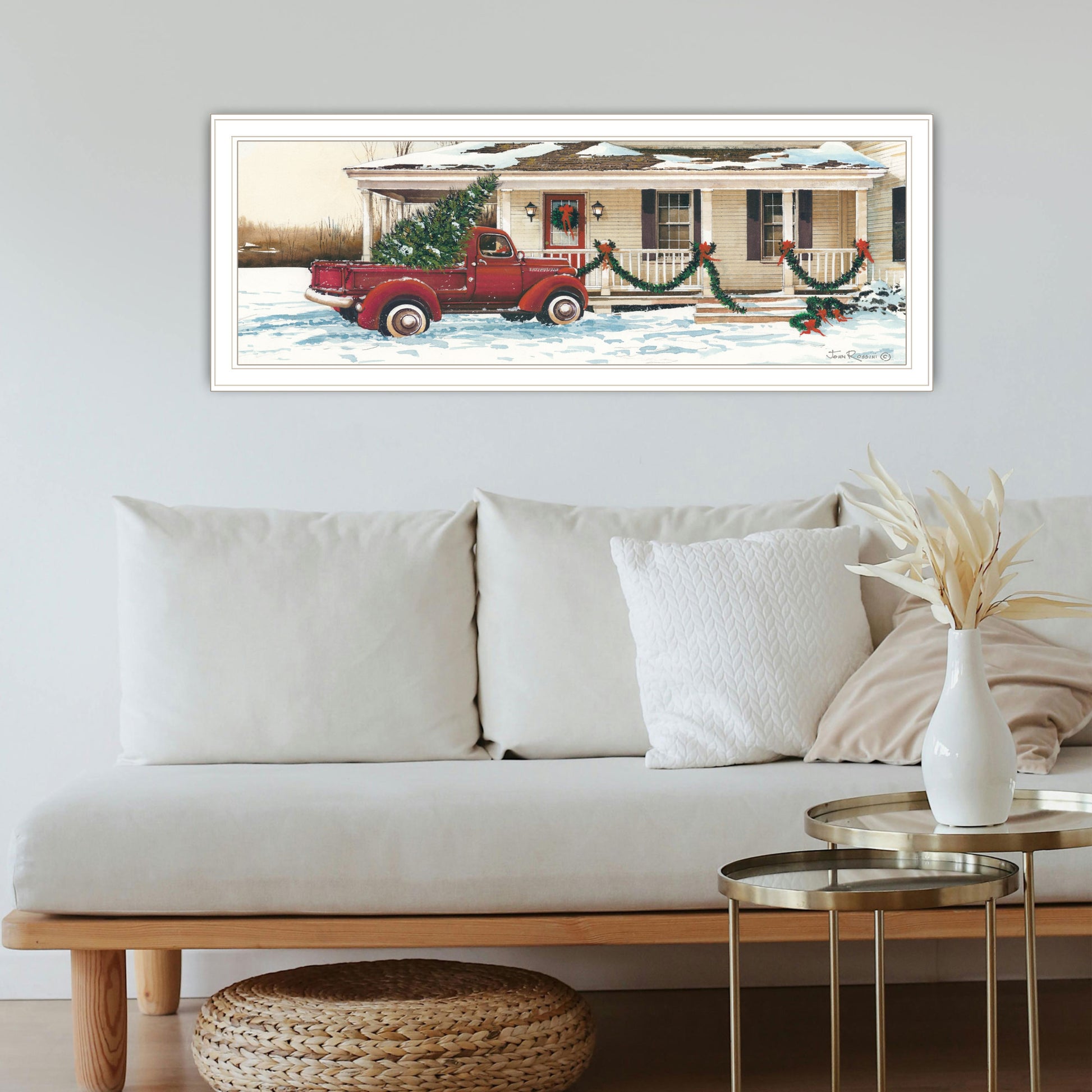 Preparing For Christmas White Framed Wall Art For Living Room, Bedroom Wall Art Print For Home Decor By John Rossini Multicolor Wood Paper