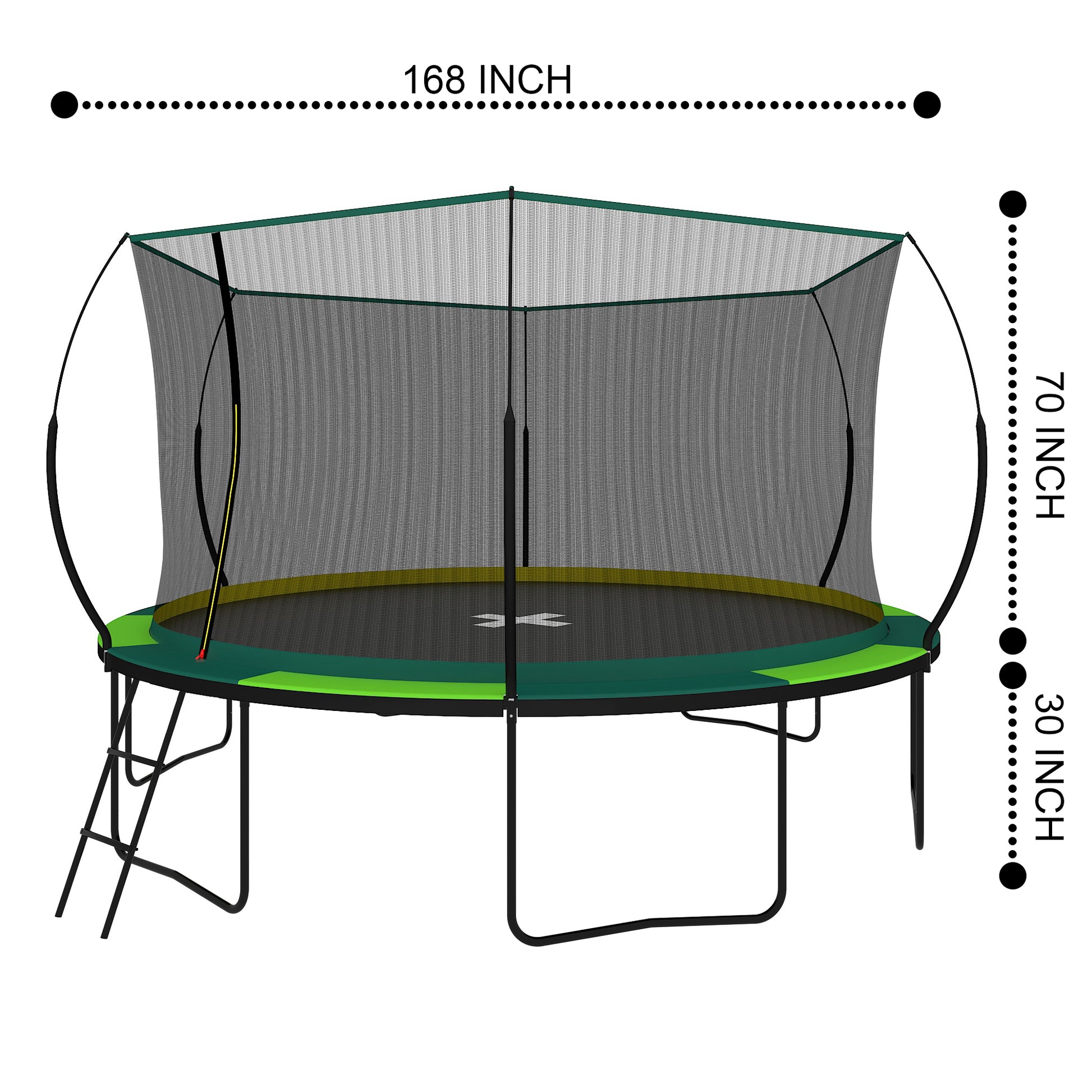 Yc 14Ft Recreational Trampolines With Enclosure For Kids And Adults With Patented Fiberglass Curved Poles Pumpkin Green Green Steel