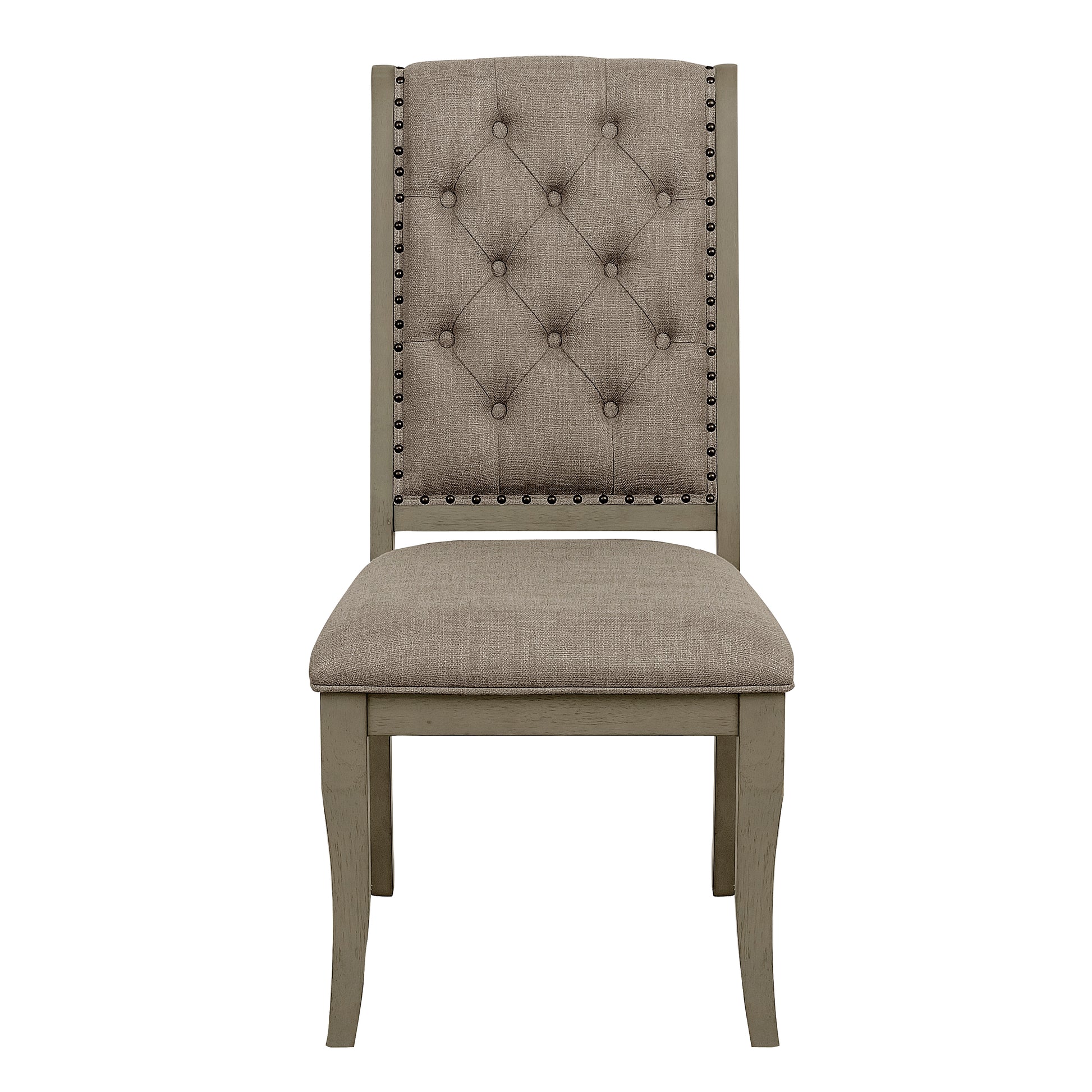 Traditional Classic Style Side Chairs Set Of 2 Fabric Upholstery Button Tufted Trim Gray Cashmere Finish Dining Furniture Gray Cream Dining Room Side Chair Wood