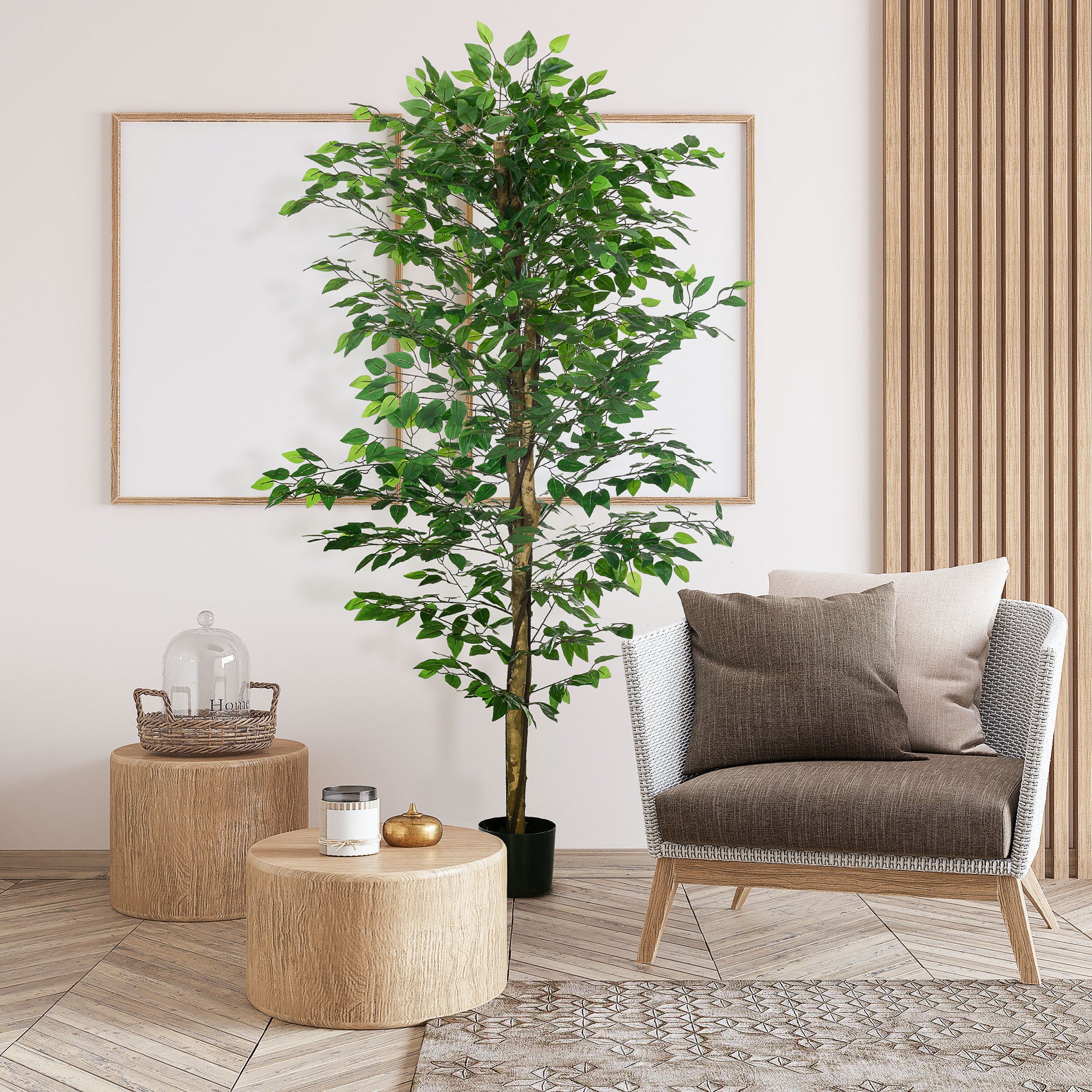 Homcom 6Ft Artificial Ficus With Pot, Indoor Outdoor Fake Plant For Home Office Living Room D Cor Green Plastic