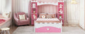 Castle Shaped Wooden Bed With Storage Shelf, Dreamy Twin Size Platform Bed For Kids Bedroom, Pink White Expected Arrival Time:8.14 Twin Pink White Wood