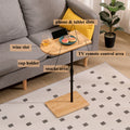 Couch Tray Table Bamboo Height Adjustable Side Table For Sofa C Shaped Oval End Tables With Slots For Bed & Chairs In Living Room & Bedroom Oval Rectangle Natural Height Adjustable & Standing Desks Primary Living Space Farmhouse Manual Freestanding Oval