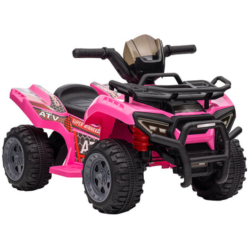 Aosom Kids Atv Four Wheeler Ride On Car, Motorized Quad, 6V Battery Powered Electric Quad With Songs For 18 36 Months, Pink Pink Iron Plastic