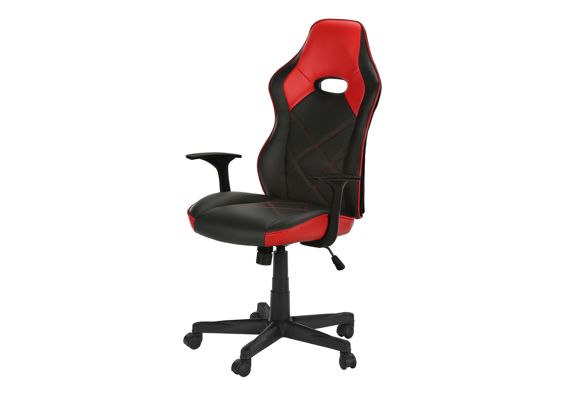 Office Chair, Gaming, Adjustable Height, Swivel, Ergonomic, Armrests, Computer Desk, Work, Black And Red Leather Look, Black Metal, Contemporary, Modern Black Foam Polyurethane