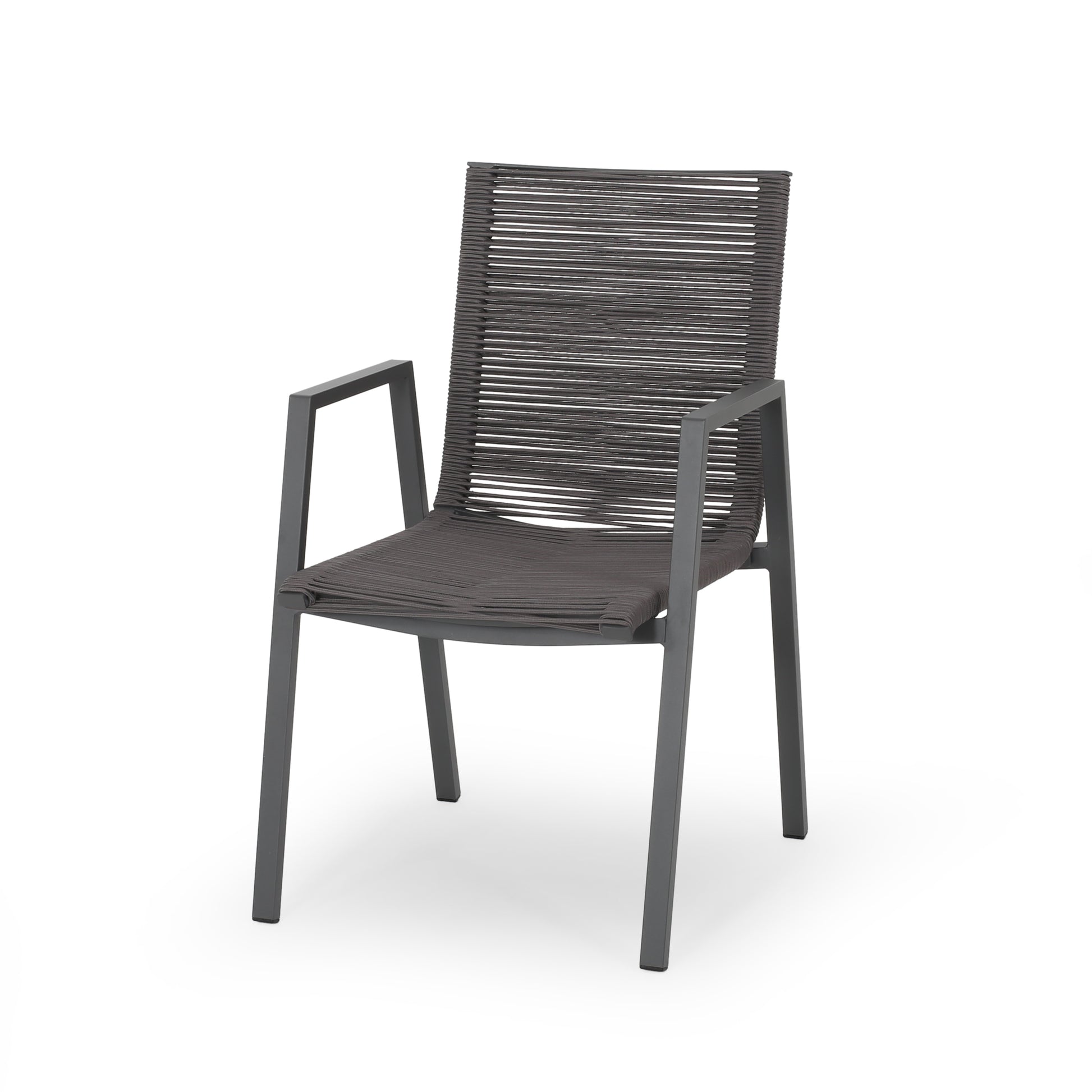 Outdoor Modern Aluminum Dining Chair With Rope Seat Set Of 2 , Gray And Dark Gray Dark Grey Aluminium