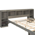 Queen Size Wood Platform Bed With Multi Storage Headboard And A Drawer, Gray Box Spring Not Required Queen Gray Wood Bedroom Bed Frame Solid Wood Mdf
