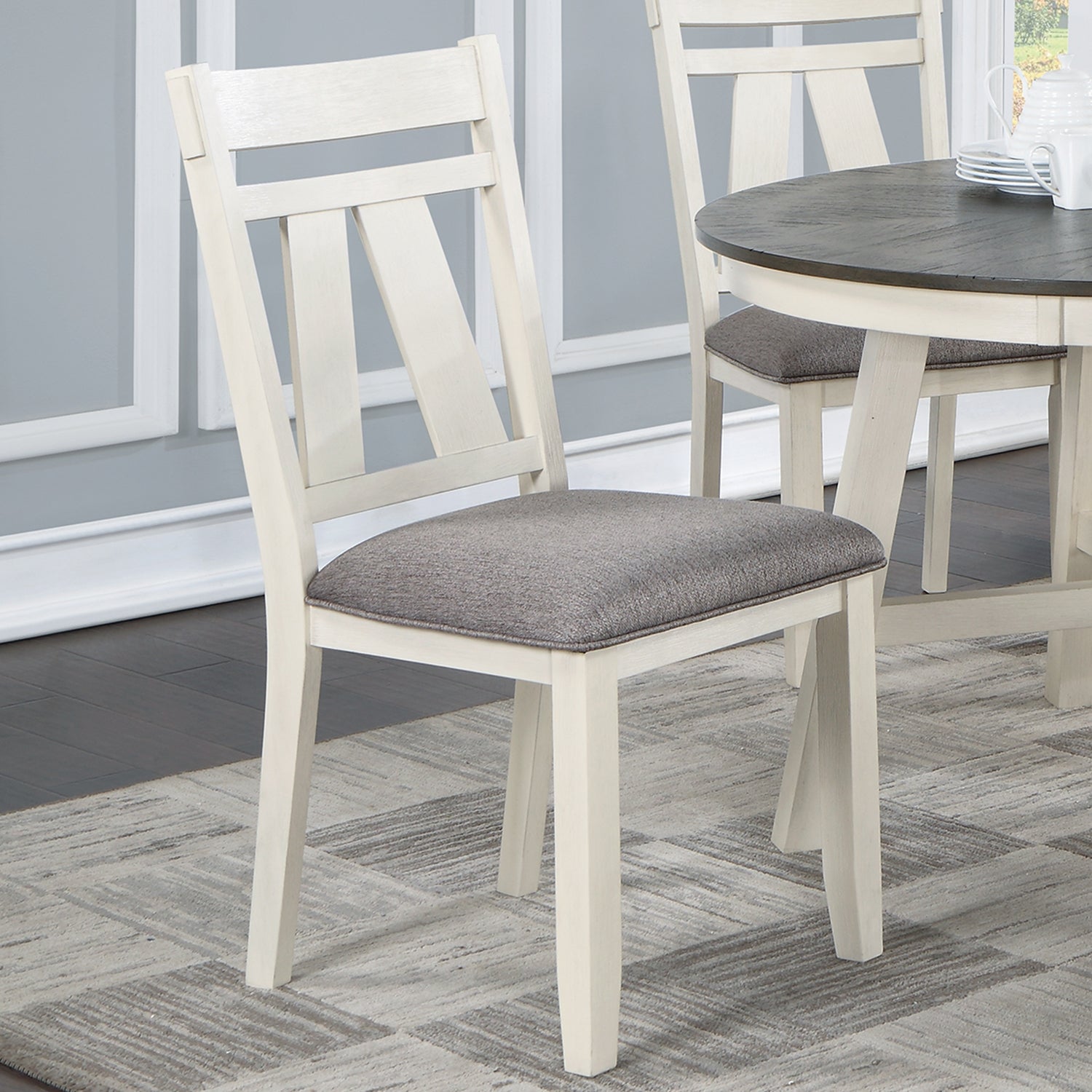 Set Of 2 Dining Chairs With Upholstered Seat, Grey And White Solid Grey,White Dining Room Rectangular Dining Chairs Set Of 2 Fabric,Mdf